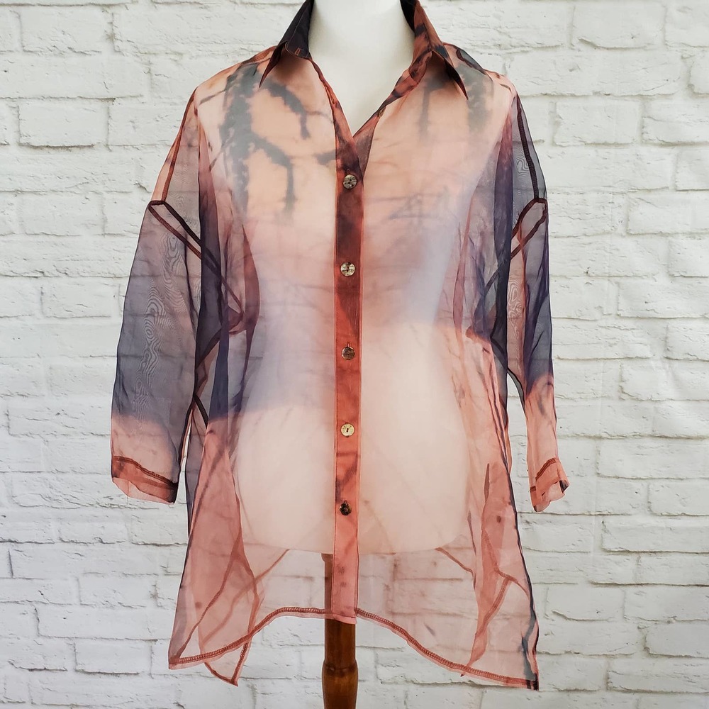 LUUKAA 0 Sheer Artsy Top Oversize US 6 Art To Wear Lagenlook Bohemian 1/2 Sleeve